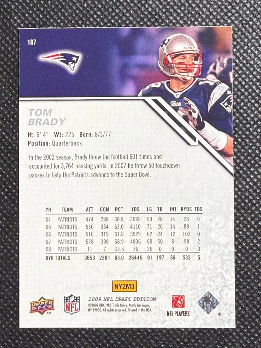 2009 Upper Deck Draft Edition - Draft History Tom Brady #187